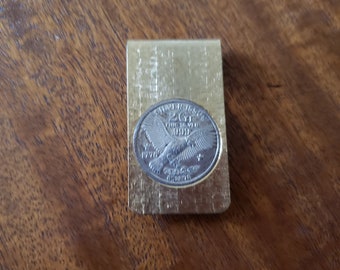 Gold Tone Money Clip Etsy - gold tone money clip with silver coin